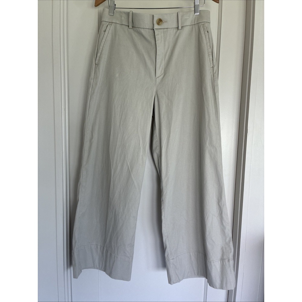 LARGE Spanx Wide Leg Pants Khaki Beige Stretch Twill Cropped Ankle Zip Pockets